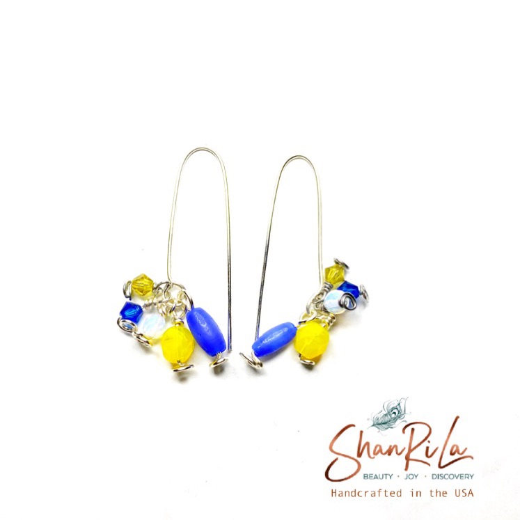 Nwt Shanrila Candy Dangle Blue & Yellow Earrings